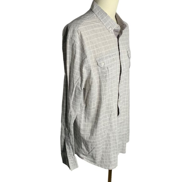 Colours Alexander Julian Button Down Shirt XXL Grey Checkered Pockets Stretch - Picture 5 of 6